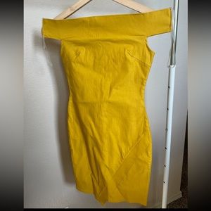 Agaci Yellow Off Shoulder Bodycon Dress